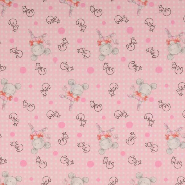 Baumwoll Druck kleine Mäuseballarina auf Rosa